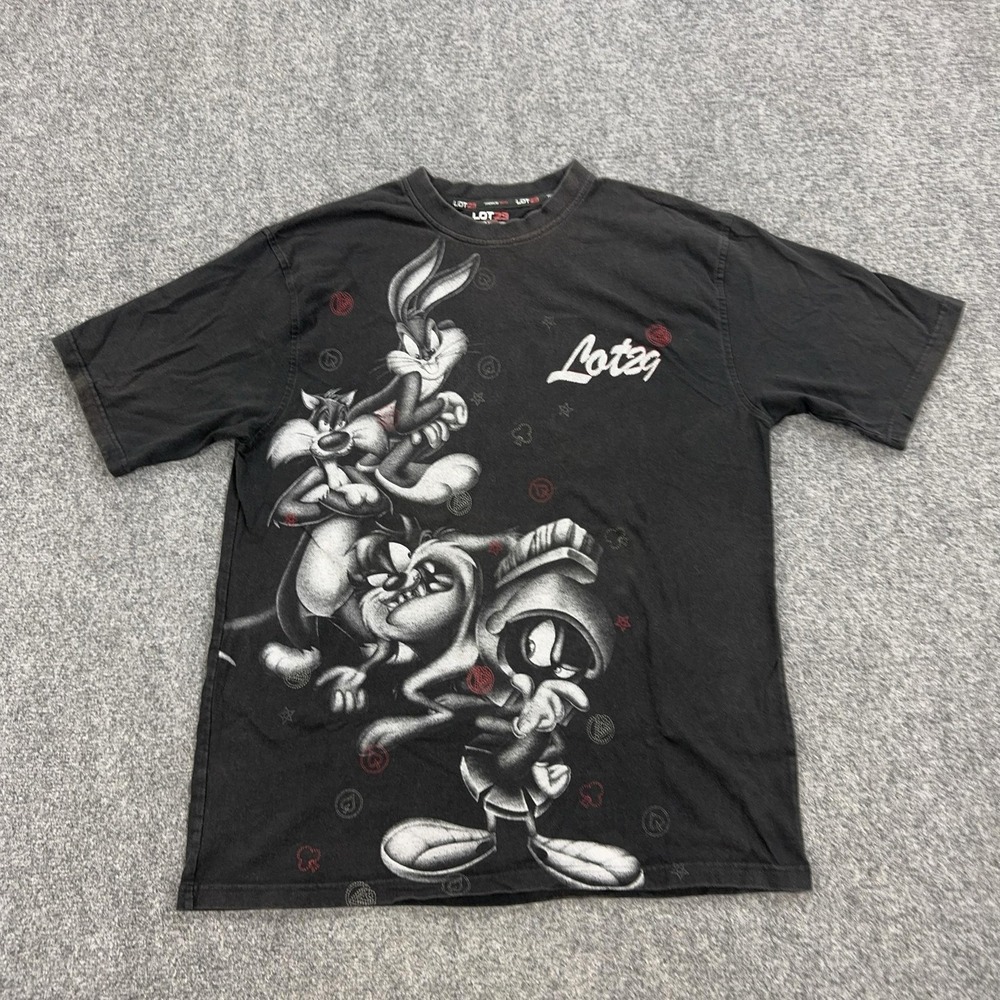LOT29 Shirt Mens XL Black Looney Tunes Bugs Taz Marvin Graphic Tee Tagless